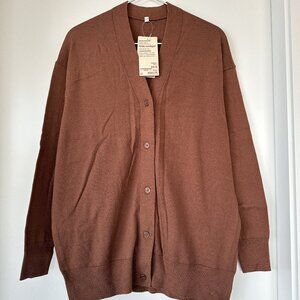 MUJI wide cardigan, Organic Cotton wool, Brick brown red, NWT, XS-S oversize